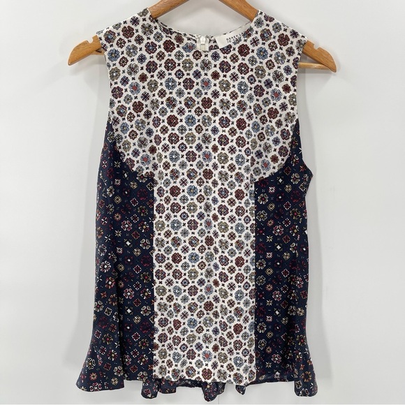 Derek Lam 10 Crosby Silk Mixed Media Floral Geometric Sleeveless Blouse Size 10 - Picture 2 of 10